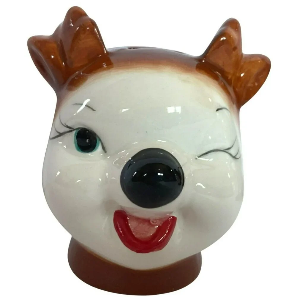 Anthropomorphic Christmas Salt & Pepper Shakers Winking Deer Vintage Style NEW! - Picture 2 of 7